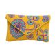 Yellow Floral Beaded Cotton Mini Sling Bag For Women 